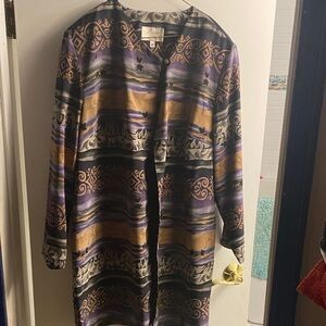 Algo A-line Vintage Purple and Gold Patterned Long Blazer